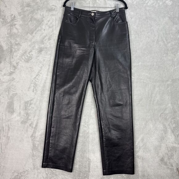 Aritzia Wilfred Women's Black Straight Pants Vegan Leather Women's The Melina 10 - Picture 2 of 13